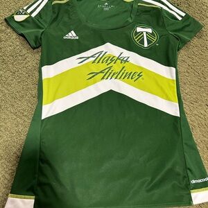 Adidas Kids Green Soccer Jersey with White and Yellow Accents